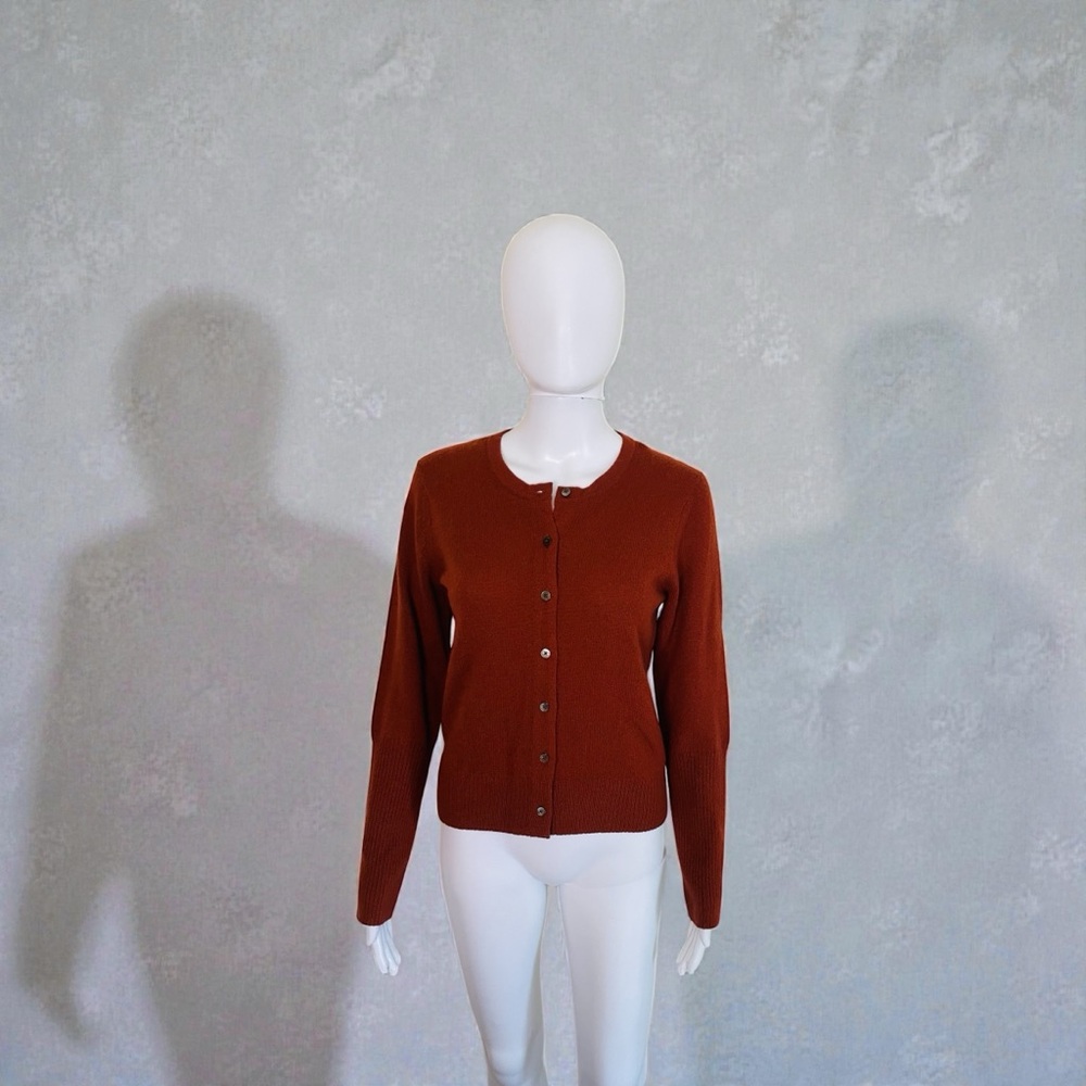 Rust Button-Front Crewneck Cardigan Sweater - Picture 5 of 7